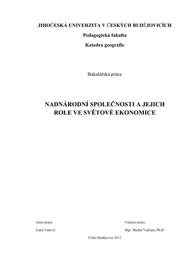 Nadnárodní Společnosti a Jejich Role Ve Světové