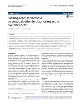 Eliciting Renal Tenderness by Sonopalpation in Diagnosing Acute Pyelonephritis Jeremy S