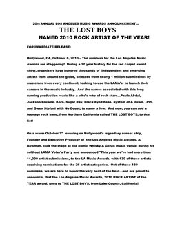 Named 2010 Rock Artist of the Year!