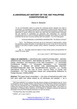 A Universalist History of the 1987 Philippine Constitution (Ii)1