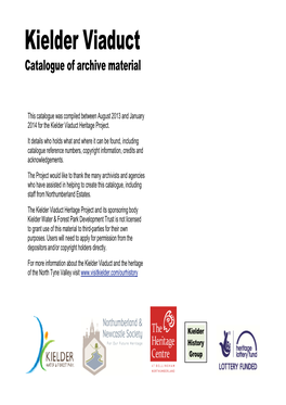 Kielder Viaduct Catalogue of Archive Material