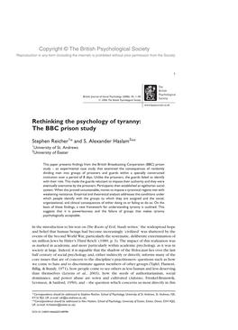 Rethinking the Psychology of Tyranny: the BBC Prison Study