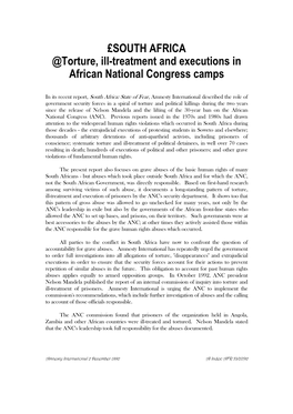 £SOUTH AFRICA @Torture, Ill-Treatment and Executions in African National Congress Camps