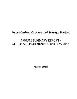 Quest Carbon Capture and Storage Project : Annual Summary Report