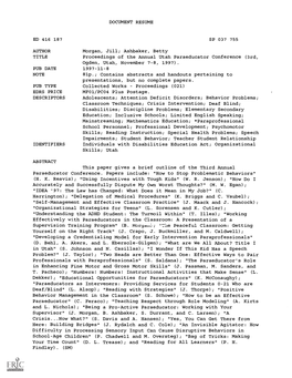 Proceedings of the Annual Utah Paraeducator Conference (3Rd, Ogden, Utah, November 7-8, 1997)