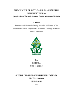 (Application of Fazlur Rahman's Double Movement Method) a Thesi