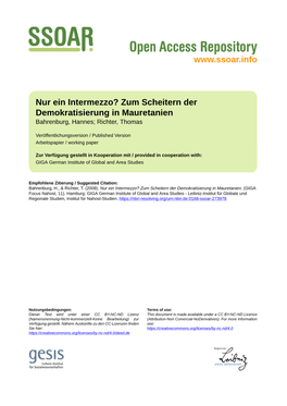 Zum Scheitern Der Demokratisierung in Mauretanien Bahrenburg, Hannes; Richter, Thomas