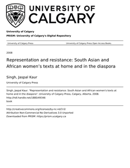 Representation and Resistance: South Asian and African Women's Texts at Home and in the Diaspora