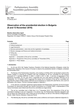 Observation of the Presidential Election in Bulgaria (6 and 13 November 2016)