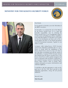 Ministry for the Kosovo Security Force Newsletter 2015 February