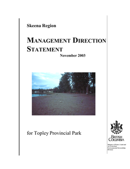 MANAGEMENT DIRECTION STATEMENT November 2003