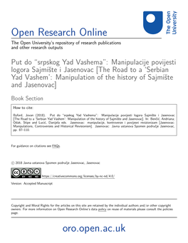 Manipulacije Povijesti Logora Sajmište I Jasenovac [The Road to a ‘Serbian Yad Vashem’: Manipulation of the History of Sajmište and Jasenovac]