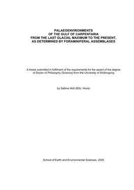 Palaeoenvironments of the Gulf of Carpentaria from the Last Glacial Maximum to the Present, As Determined by Foraminiferal Assemblages