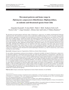 Movement Patterns and Home Range in Diplomystes Camposensis (Siluriformes: Diplomystidae), an Endemic and Threatened Species from Chile