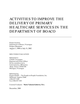Activities to Improve the Delivery of Primary Healthcare Services in the Department of Boaco