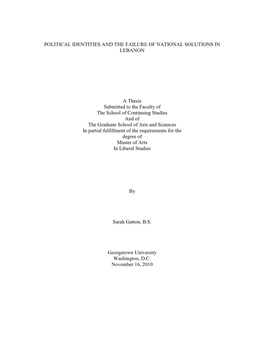 Political Identities and the Failure of National Solutions in Lebanon