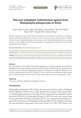 Two New Endophytic Colletotrichum Species from Nothapodytes Pittosporoides in China
