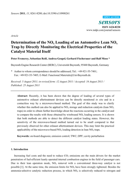 Determination of the Nox Loading of an Automotive Lean Nox Trap by Directly Monitoring the Electrical Properties of the Catalyst Material Itself