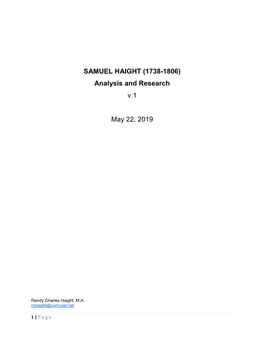 SAMUEL HAIGHT (1738-1806) Analysis and Research V.1
