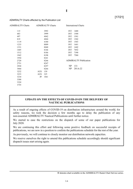 Update on the Effects of Covid-19 on the Delivery of Nautical Publications