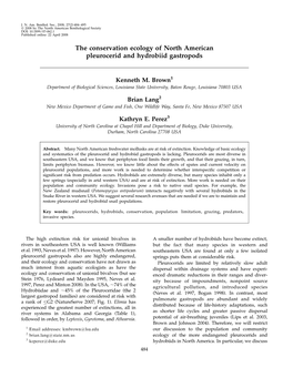 The Conservation Ecology of North American Pleurocerid and Hydrobiid Gastropods