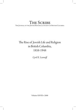 The Scribe the Journal of the Jewish Historical Society of British Columbia