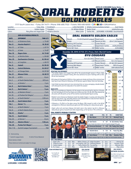 Oral Roberts Golden Eagles Byu Cougars