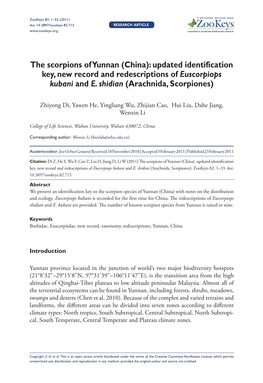 The Scorpions of Yunnan (China): Updated Identification Key, New Record and Redescriptions of Euscorpiops Kubani and E