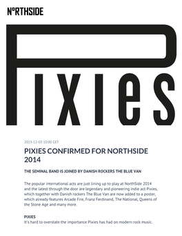 Pixies Confirmed for Northside 2014