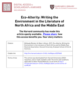 Eco-Alterity: Writing the Environment in the Literature of North Africa and the Middle East