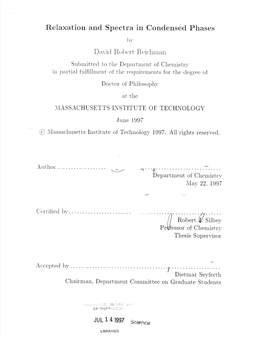 Relaxation and Spectra in Condensed Phases