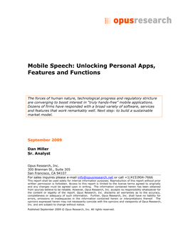 Mobile Speech: Unlocking Personal Apps, Features and Functions