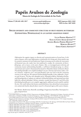 Species Diversity and Community Structure of Fruit-Feeding Butterflies (Lepidoptera: Nymphalidae) in an Eastern Amazonian Forest