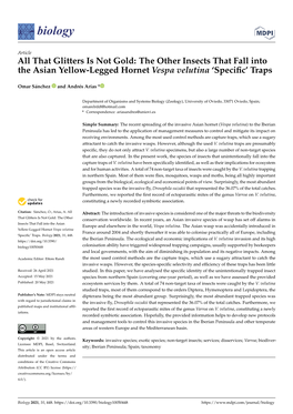 All That Glitters Is Not Gold: the Other Insects That Fall Into the Asian Yellow-Legged Hornet Vespa Velutina ‘Speciﬁc’ Traps