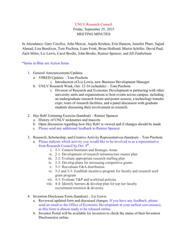 UNLV Research Council Friday, September 25, 2015 MEETING MINUTES