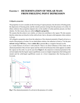 Exercise 1 DETERMINATION of MOLAR MASS from FREEZING POINT DEPRESSION