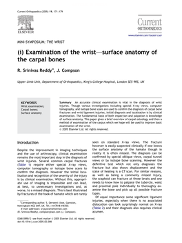 (I) Examination of the Wrist—Surface Anatomy of the Carpal Bones