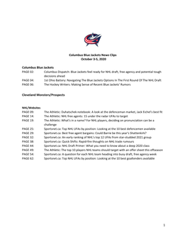 1 Columbus Blue Jackets News Clips October 3-5, 2020 Columbus Blue