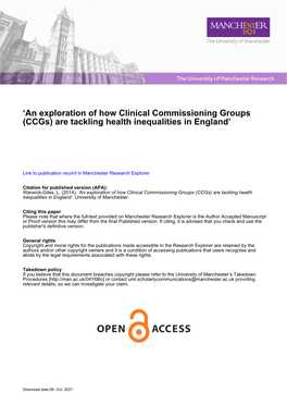 An Exploration of How Clinical Commissioning Groups Are Tackling Health Inequalities
