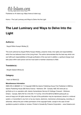 The Last Luminary and Ways to Delve Into the Light