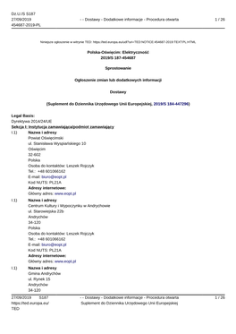 Polska-Oświęcim: Elektryczność 2019/S 187-454687