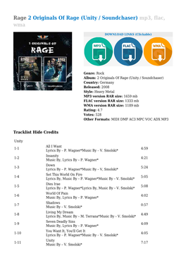 Rage 2 Originals of Rage (Unity / Soundchaser) Mp3, Flac, Wma