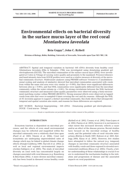 Environmental Effects on Bacterial Diversity in the Surface Mucus Layer of the Reef Coral Montastraea Faveolata