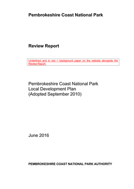 Pembrokeshire Coast National Park Local Development Plan (Adopted September 2010)