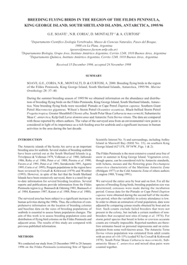 Breeding Flying Birds in the Region of the Fildes Peninsula, King George Island, South Shetland Islands, Antarctica, 1995/96