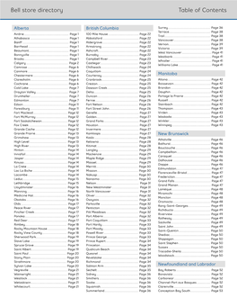 Bell Store Directory Table of Contents