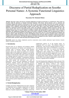 Discourse of Partial Reduplication on Sesotho Personal Names: a Systemic Functional Linguistics Approach