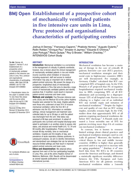 Establishment of a Prospective Cohort of Mechanically Ventilated Patients