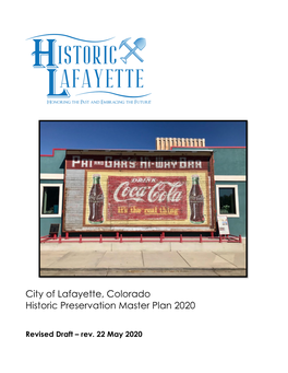 City of Lafayette, Colorado Historic Preservation Master Plan 2020