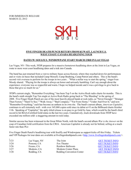 For Immediate Release March 22, 2012 Five Finger Death